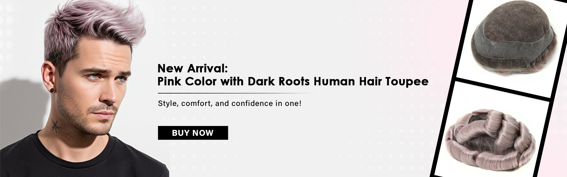 TUL21 Pink Color Men's Human Hair Toupee | Men's Wigs Lace Front