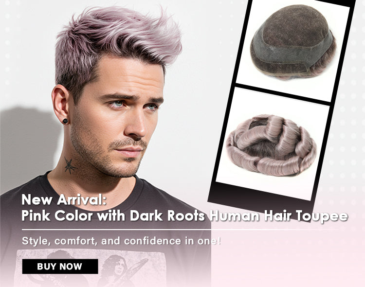 TUL21 Pink Color Men's Human Hair Toupee | Men's Wigs Lace Front