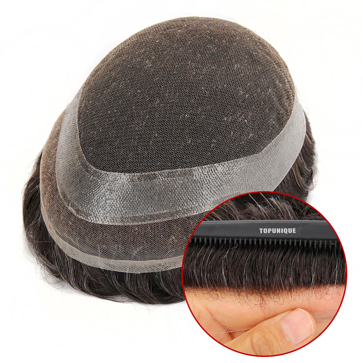 TUL08 Sistema capilar para hombre | Base híbrida clásica de encaje y piel que le brinda transpirabilidad y fácil mantenimiento