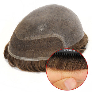 TUL09 Toupet für Herren | Hybrid-Basis aus 1 Zoll Lace Front + Skin Back | Haltbarer und natürlich aussehender Haaransatz