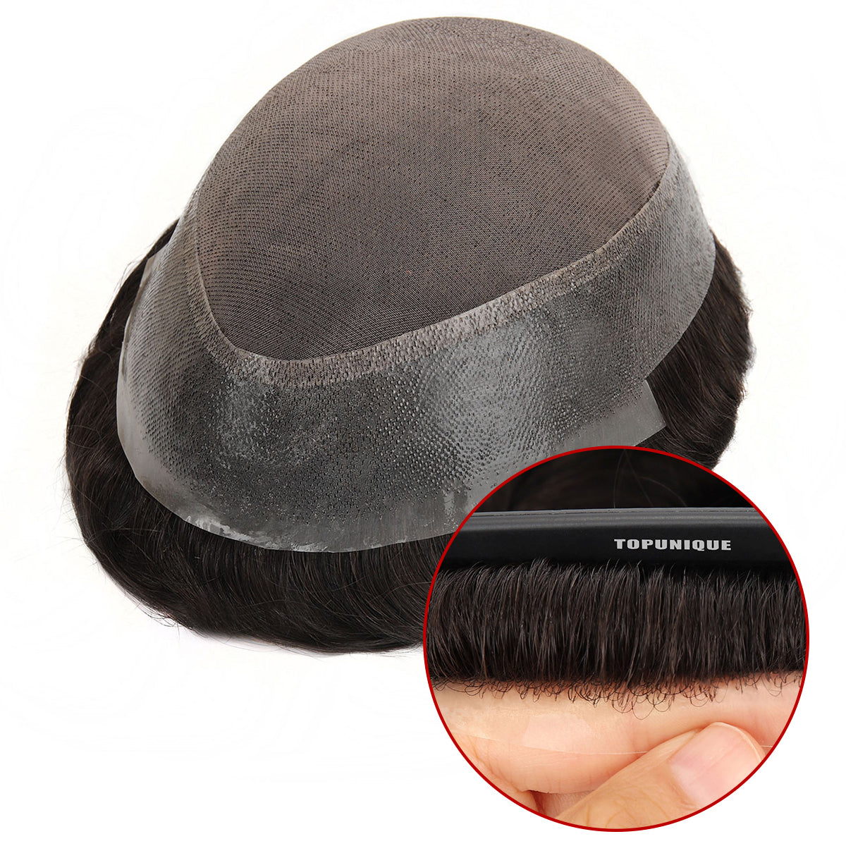 TUM04 Peluquín de primera calidad | Mono superior con perímetro de poliéster | Cabello Remy indio