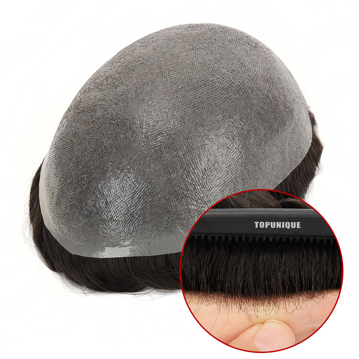 Tupé para hombre TUS02 | Piel fina de 0,04 a 0,06 mm con técnica de nudo único | Más duradero y fácil de mantener