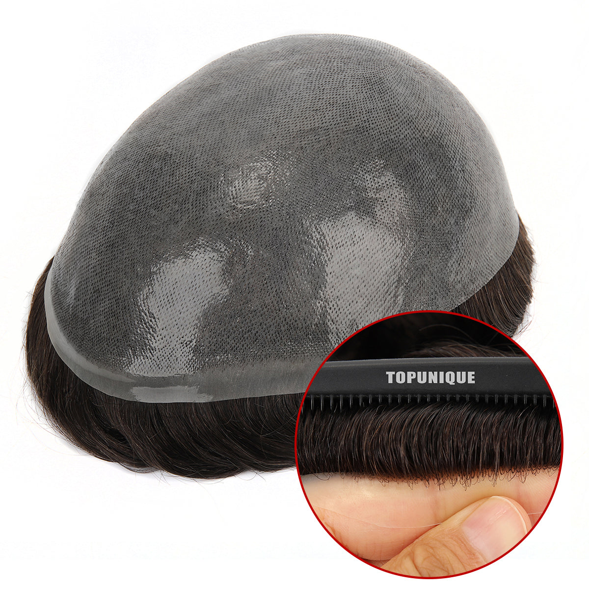 Extensiones de cabello para hombres TUS03 | Piel fina de 0,08 mm con técnica de un solo nudo | Muy duraderas