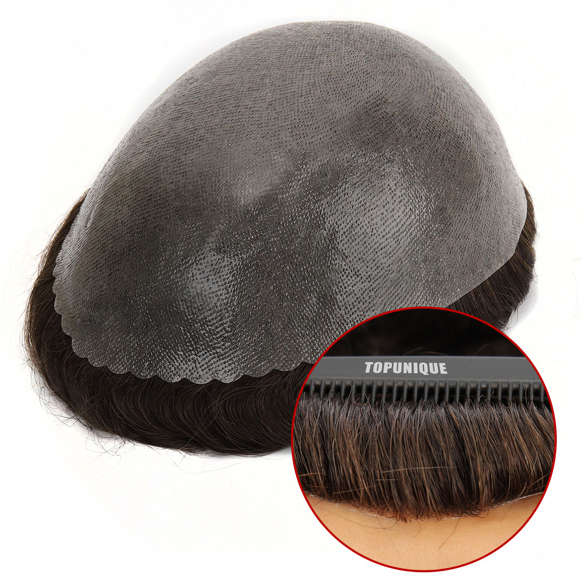 TUS04 Postizos para hombres | 0,10 mm de piel con cabello completo | Los más duraderos entre los sistemas de cabello de piel