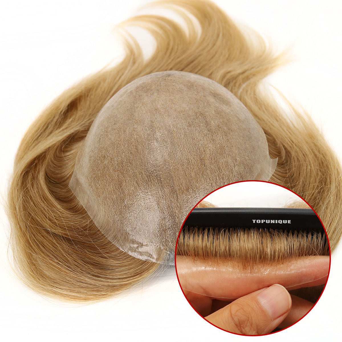 Sistema capilar TUS05 para hombres | Piel de 0,10 mm con cabello inyectado de 8'' | Aspecto realista del cuero cabelludo y peinado largo para hombres