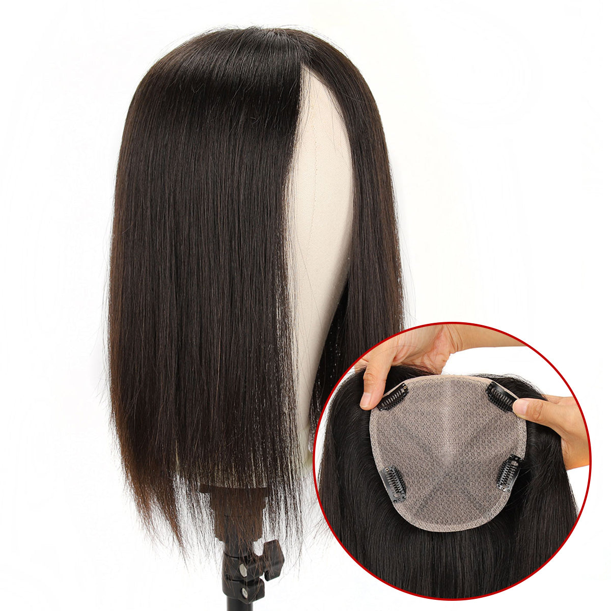 TUW05 Toppers de seda tradicionales para el cabello para mujeres | Aumenta el volumen del cabello y cubre las áreas de cabello debilitado | Tamaño de la base 5,5'' x 6''; Largo del cabello 14'' y 16''; Color NC
