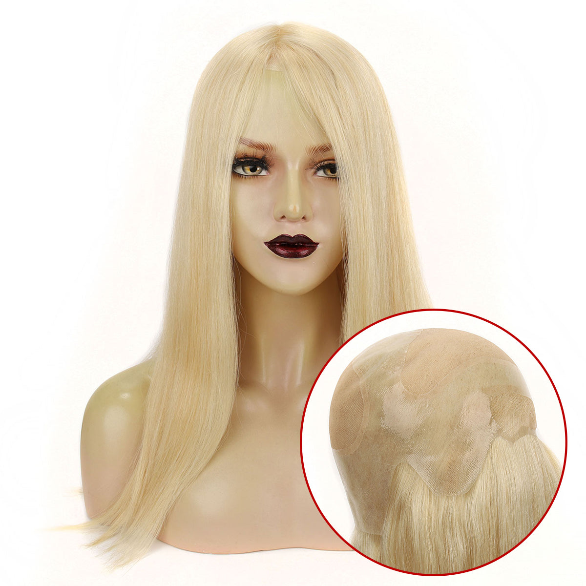 TUWG01 Peluca de cabello humano totalmente atada a mano para mujeres | Cabello Remy virgen chino grueso | Tamaño mediano; Largo del cabello 16''; Colores: NC, 4, 8T25, 613