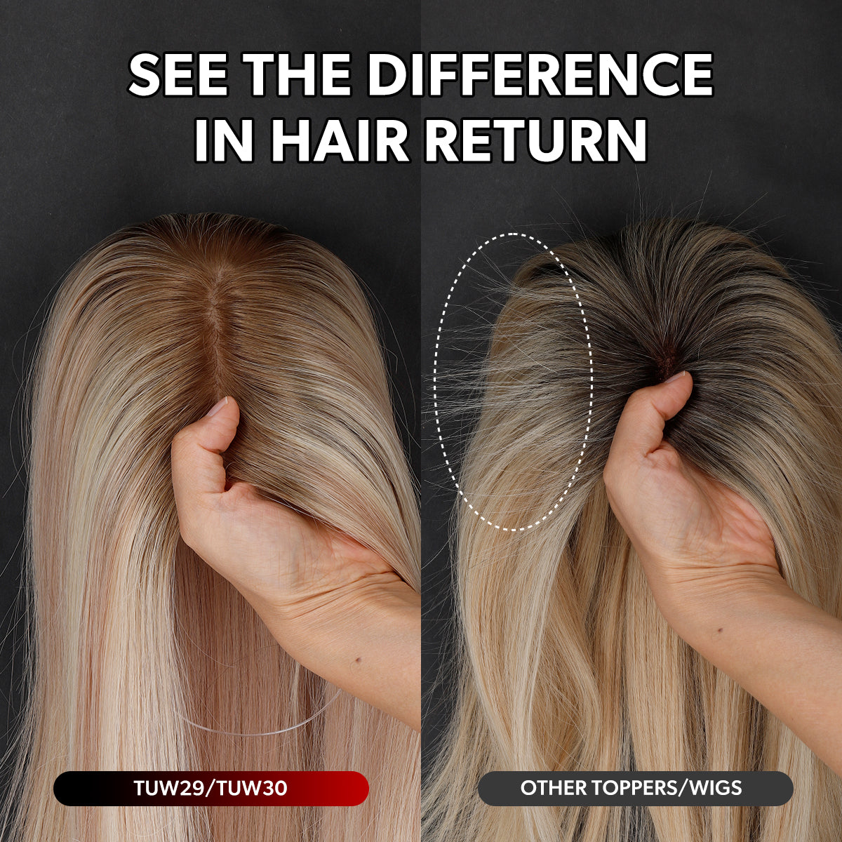 Hair_return_difference_2 TUW30 Silk Clip in Hair Topper | Realistic Human Hair Topper