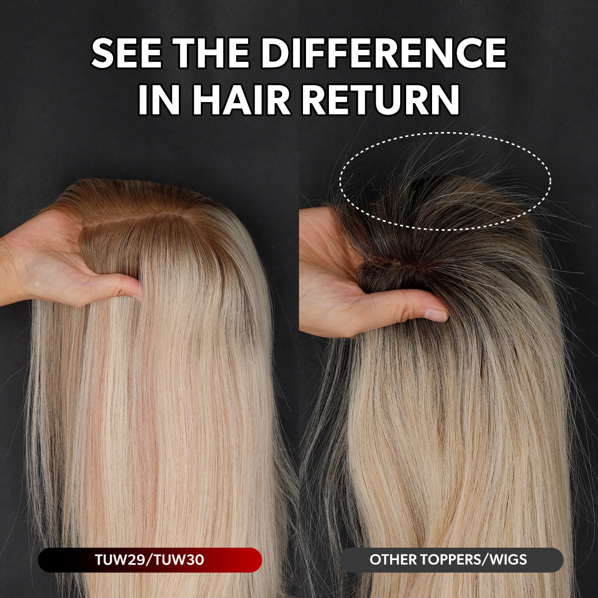 Hair_return_difference_3 TUW30 Silk Clip in Hair Topper | Realistic Human Hair Topper