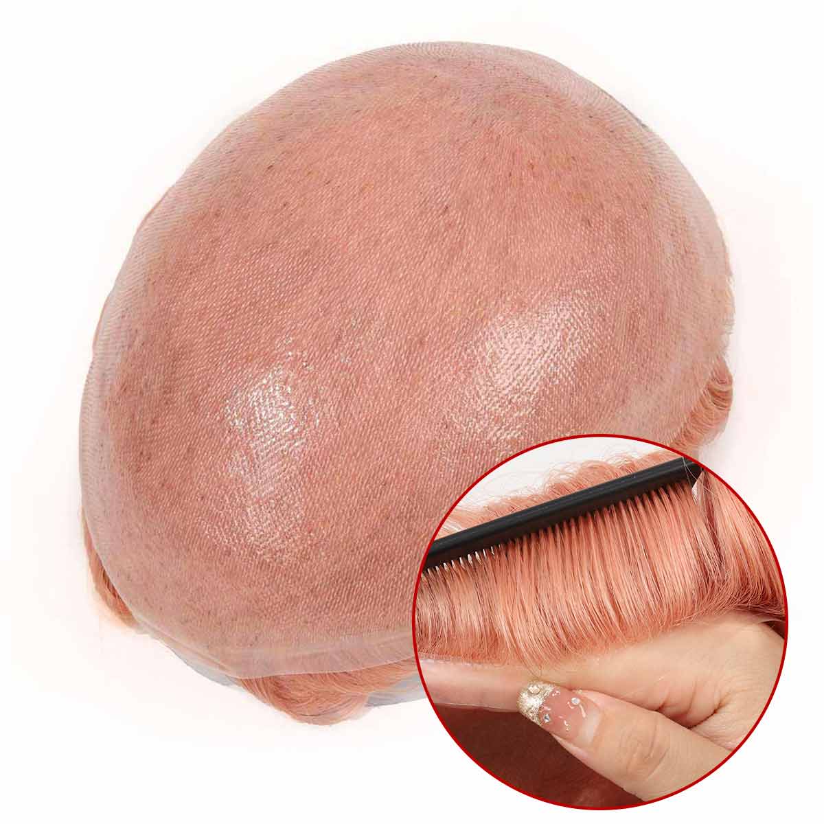 TUS12 Pink Men's Toupee Hair Pieces | Skin Hair Systems for Men