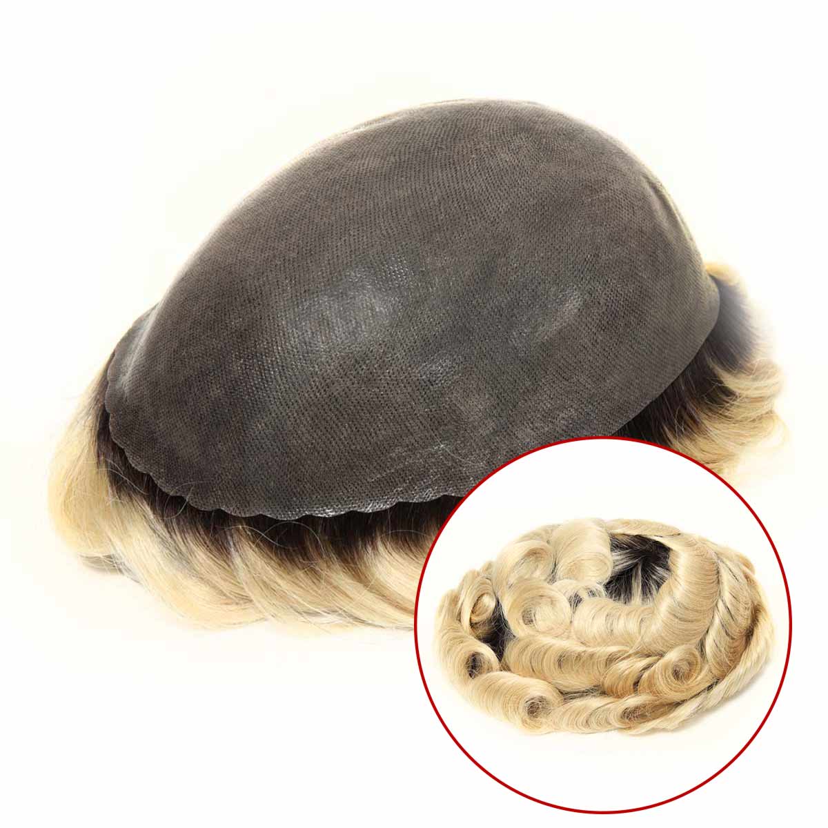 TUS22 Blonde and Dark Roots Toupee | Scallop Front Skin Hair Piece