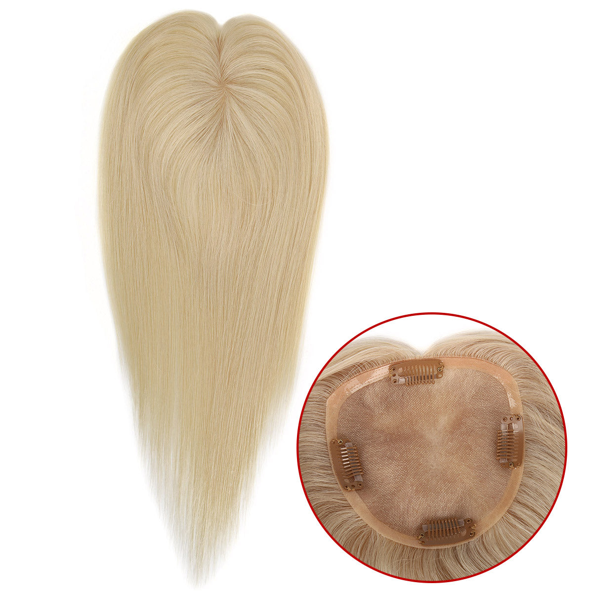 TUW13 Human Hair Topper | 5''x5'' Mono with PU Around Perimeter with 4 Clips | Hair Length 14'', 16''