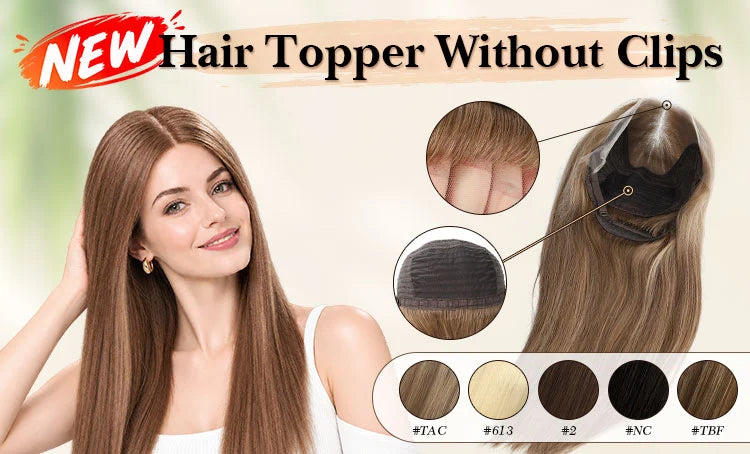TUW41 Real Human Hair Topper for Women, Lace Top and Weft Back Without Clips