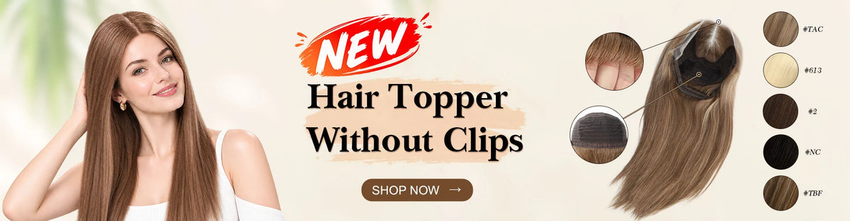 TUW41 Real Human Hair Topper for Women, Lace Top and Weft Back Without Clips