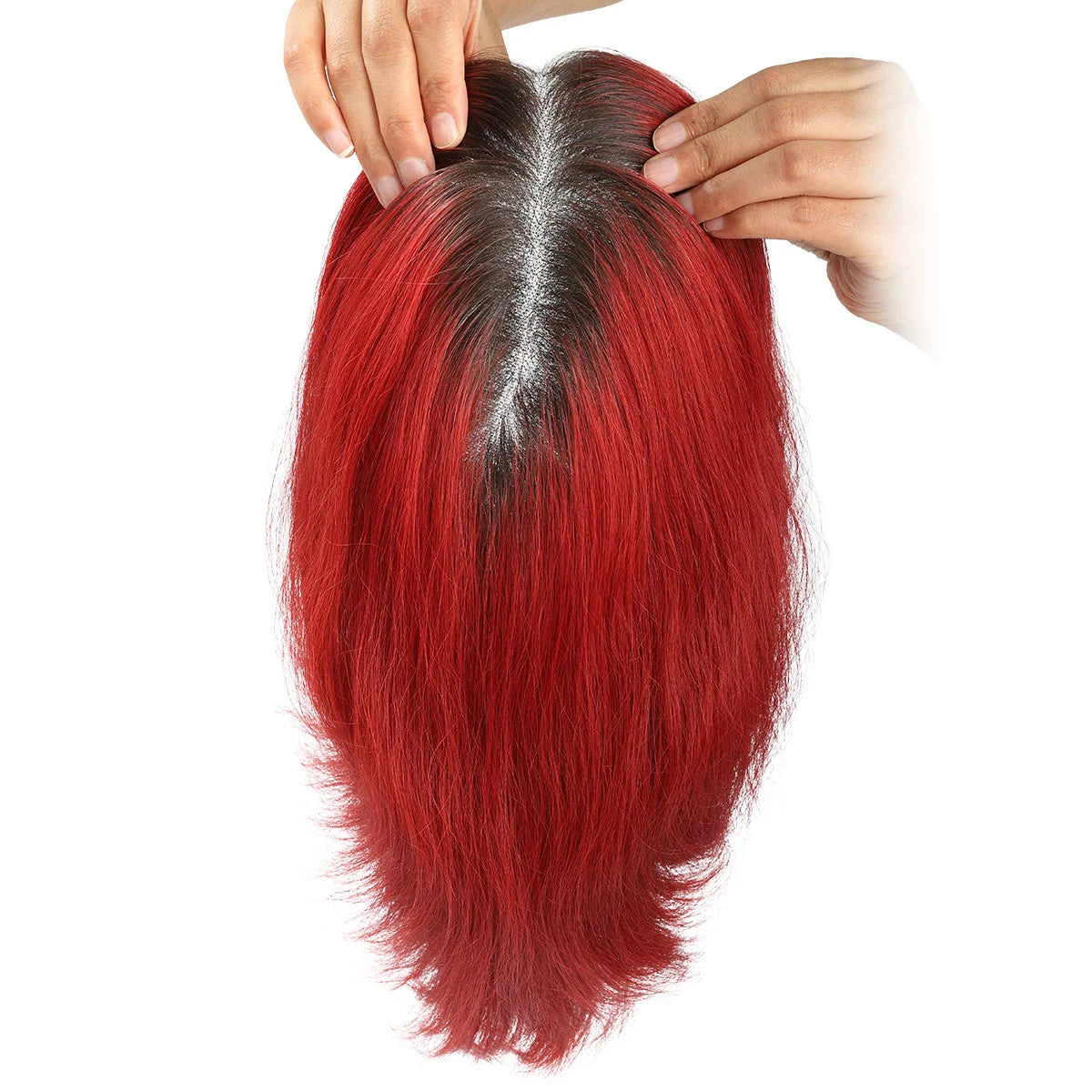 black-ombre-red-hair-system-10-full-lace-mens-hair-system-short-straight-black-and-wine-red-toupee-with-dark-root-04 Black Ombre Red Hair System 10" Full Lace Men's Hair System – Short Straight Black and Wine Red Toupee with Dark Root