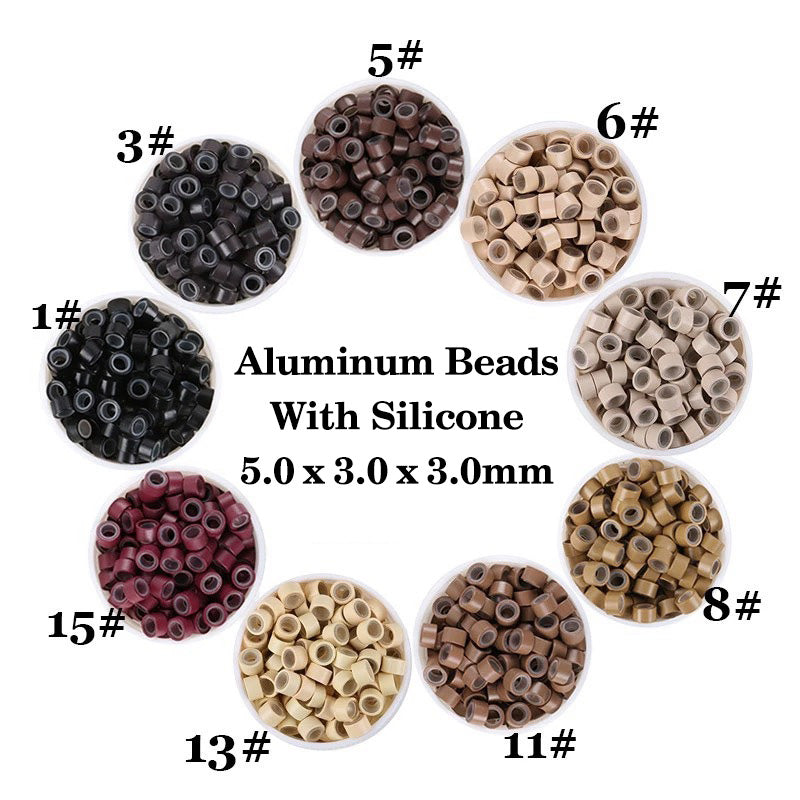 Aluminum Beads With Silicone For Weft Hair Extensions - 5.0x3.0x3.0mm