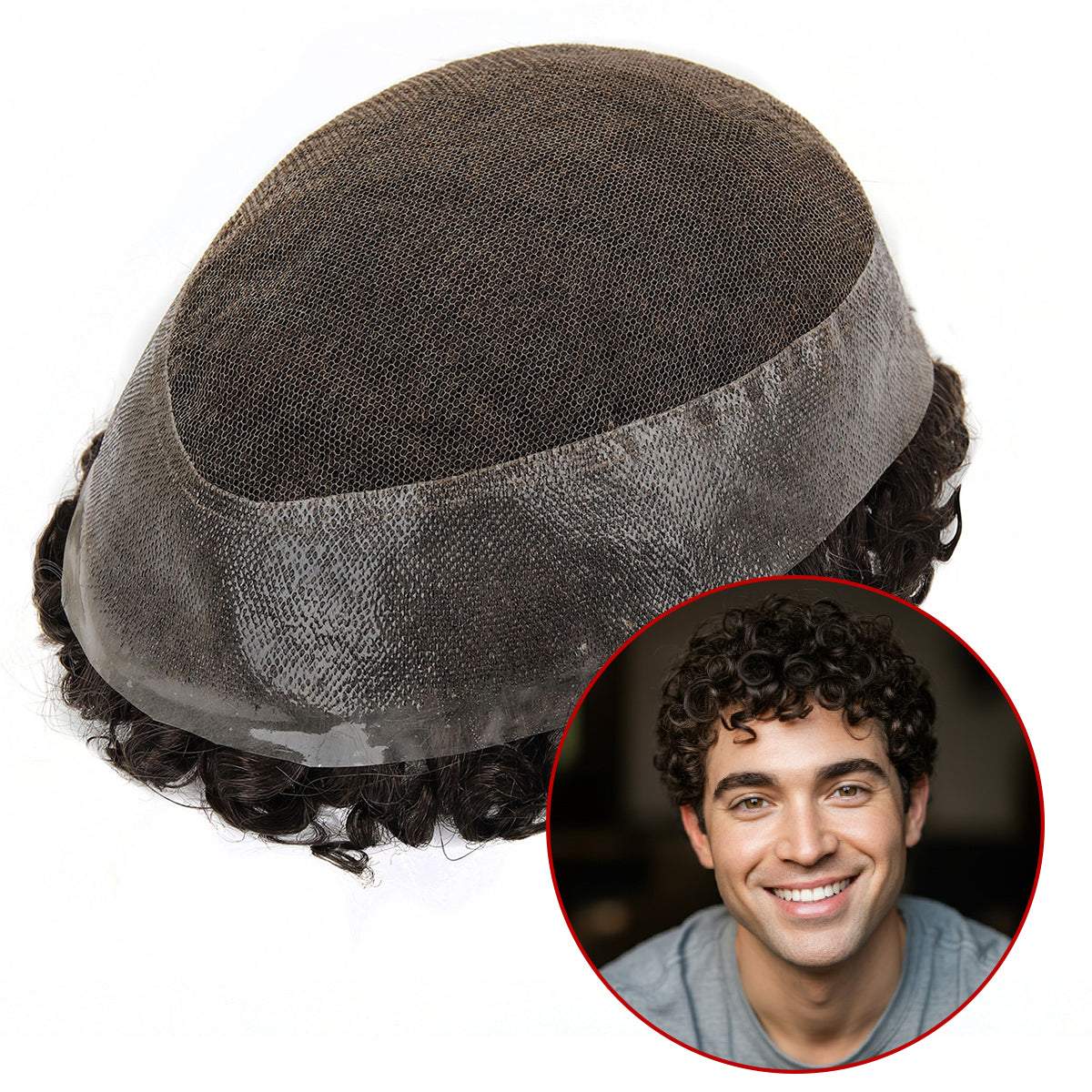 TUL14 Curly Mens Toupee | 15mm Tight Curl | Hybrid Base of Lace and Skin Perimeter | Breathable & Durable