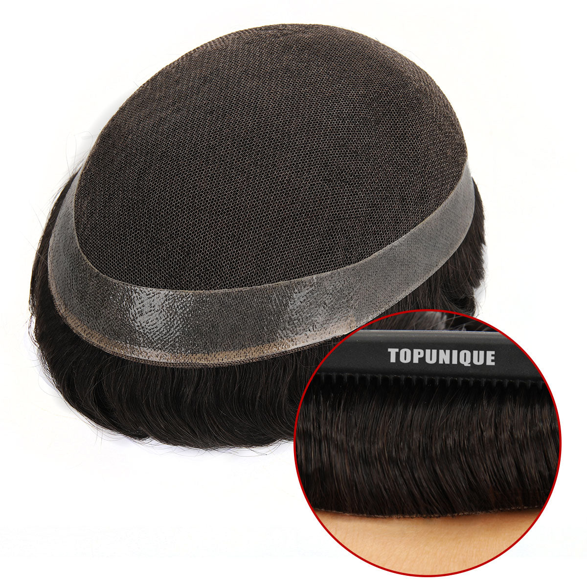 TUL07 Toupee | Cabello grueso para jóvenes | Base de PU y encaje transpirable, varios tamaños 