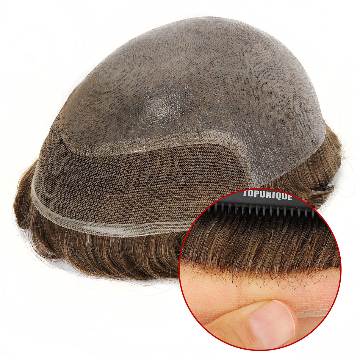 Toupee para hombres TUL09 | Base híbrida de encaje frontal de 1'' + piel en la parte posterior | Línea del cabello duradera y de aspecto natural 