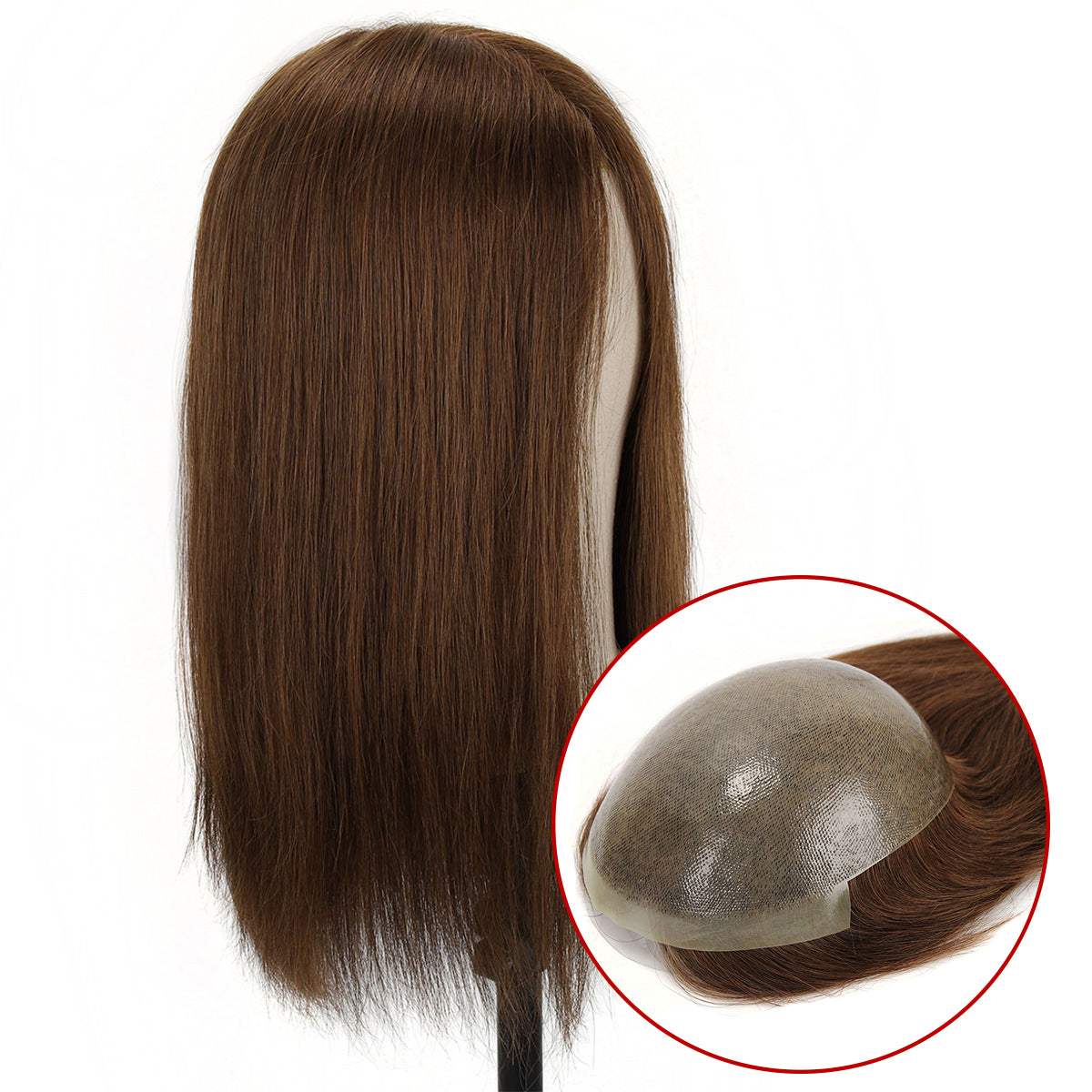 TUW01 Hairpieces for Women | Knotted Technique Less Shedding | Glued-on or Taped-down to Scalp | Chinese Cuticle-Aligned Remy Human Hair | Base Size 7‘’x9''; Hair Length 16‘’ & 18‘’; Colors: NC, L4, L6, 613, 8T25