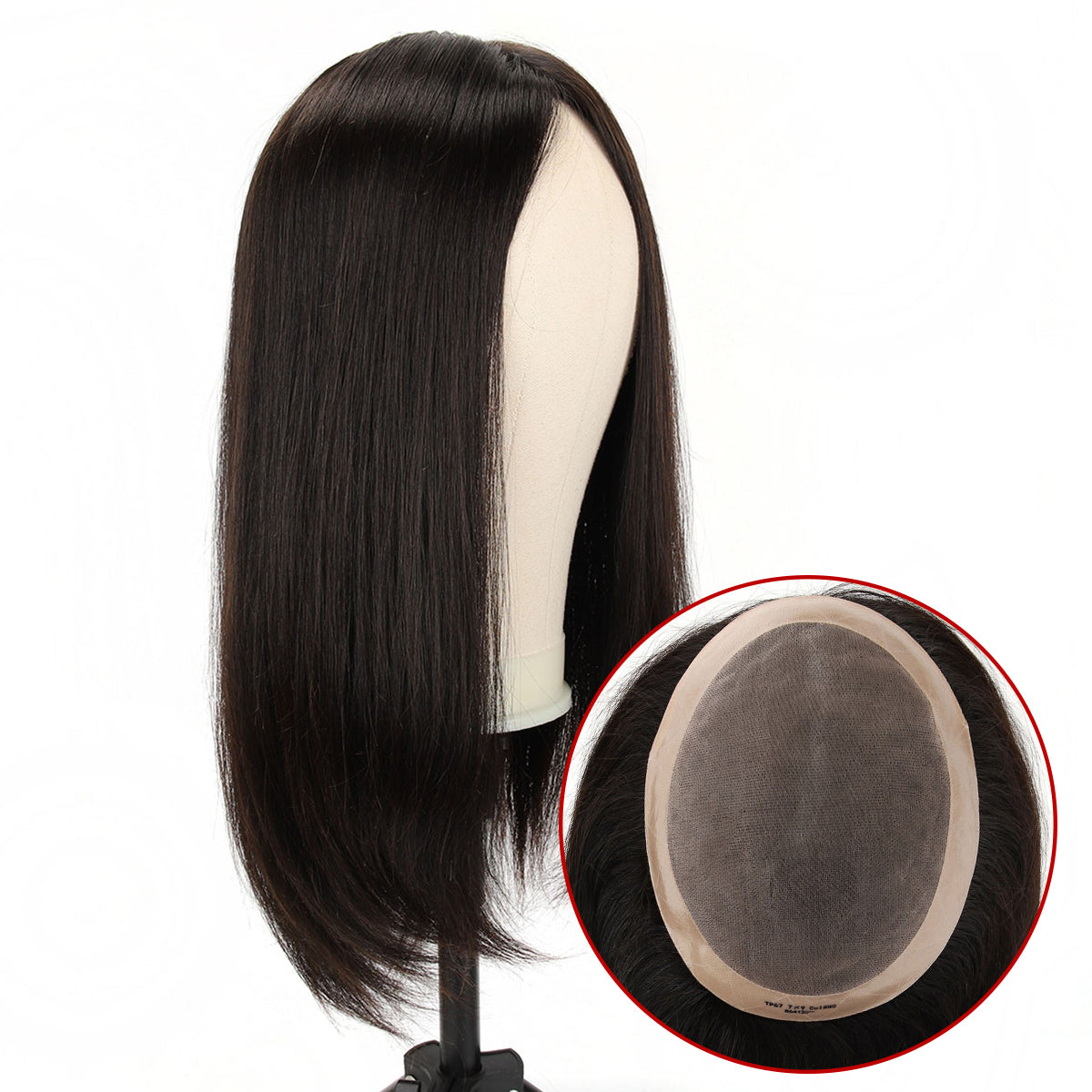 TUW06 Sistema capilar para mujeres | Cabello brasileño súper abundante pegado o adherido al cuero cabelludo | Tamaño de la base 6'' X 8'', 7'' X 9'', 8'' X 10''; Largo del cabello 16''; Color NC 