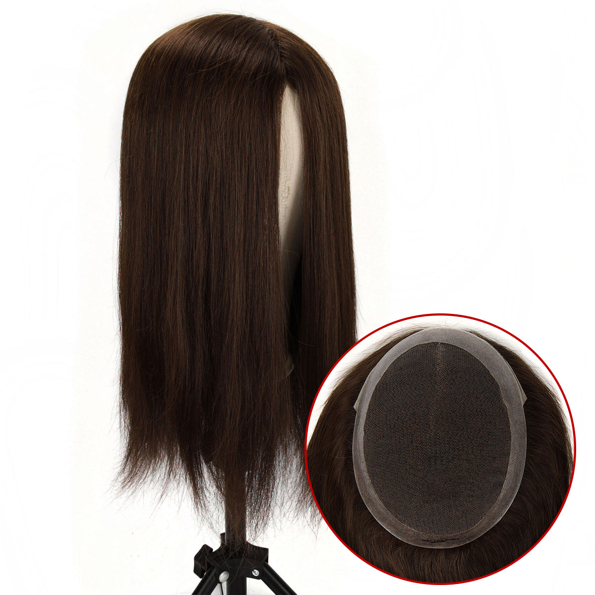 TUW08 Sistemas capilares para mujeres | Encaje con perímetro de piel | Transpirables y duraderos | Tamaño de base 7''x9'', Largo del cabello 16'', Densidad 130%, Color: NC, L2, L4, L6 